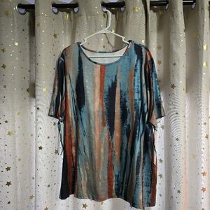 Abstract Blue/Copper/Multicolor Women's Top 2XL NWOT